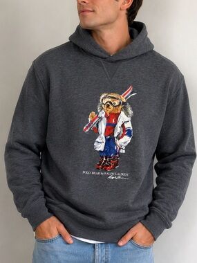 Polo Ralph Lauren Polo Bear Ski Bear Hoodie Gray Fleece Pullover Men’s Medium M